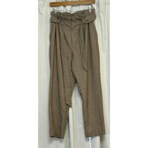 H & M High Waisted Paper Bag Pants in Houndstooth Pattern